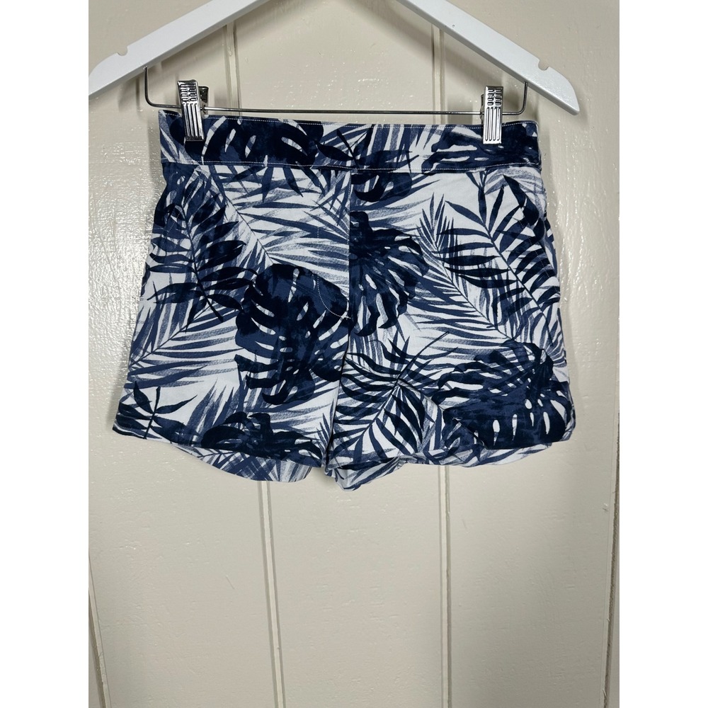 Spanx Shorts Women XS Blue White Tropical Palm Print Pull On 4 Inseam 7715